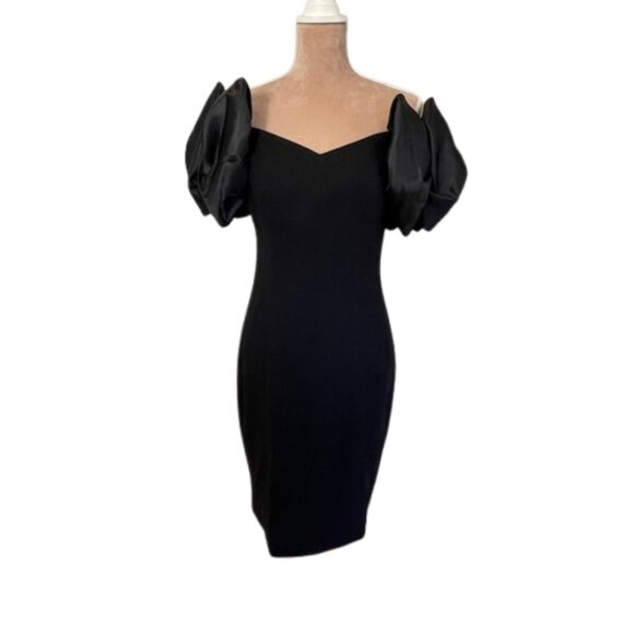 Vintage 80's AJ Bari Puff Shoulder LBD Cocktail Crepe Black Dress XS - Picture 8 of 8